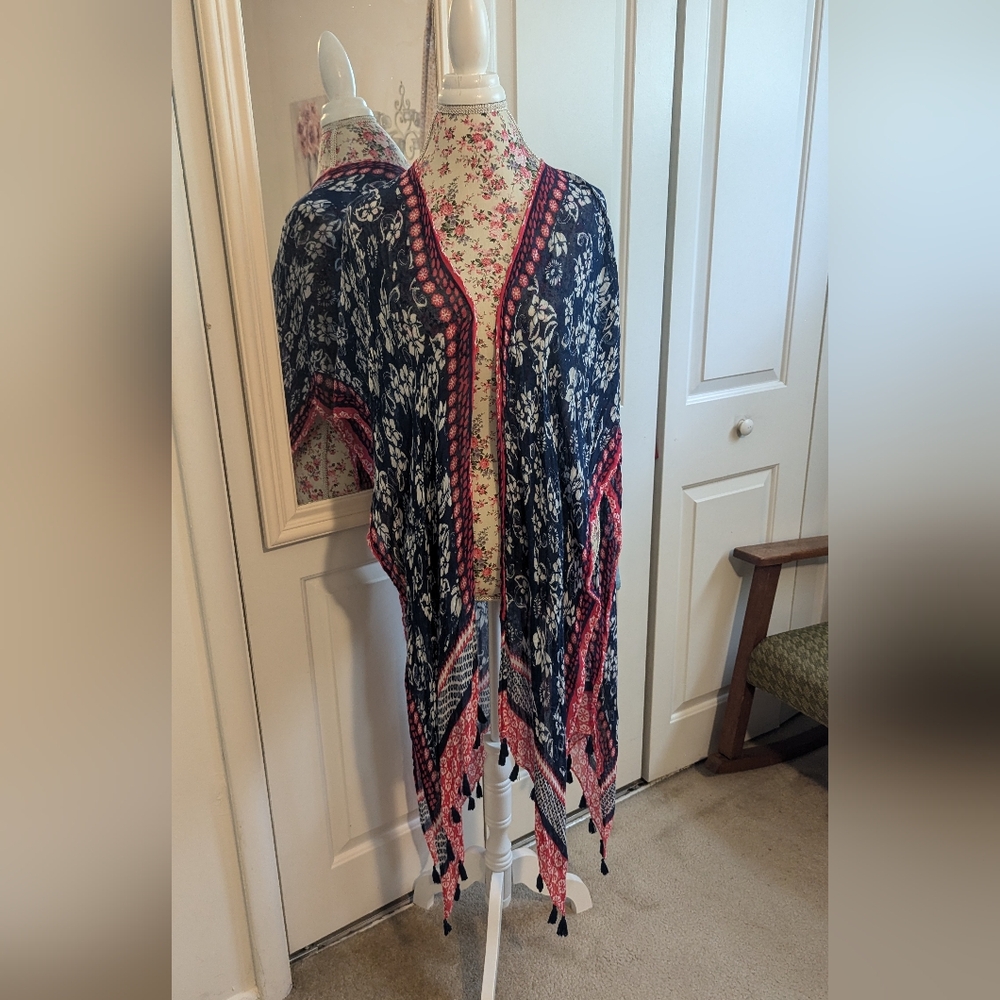 Print Tassel Kimono